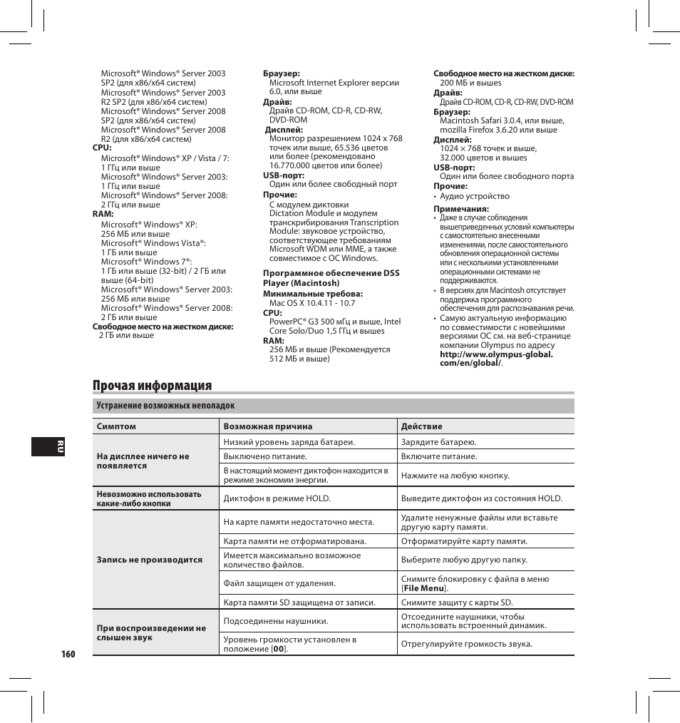 Прочая информация | Olympus DS-3500 User Manual | Page 160 / 184