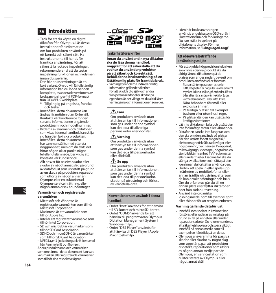 Introduktion | Olympus DS-3500 User Manual | Page 164 / 184
