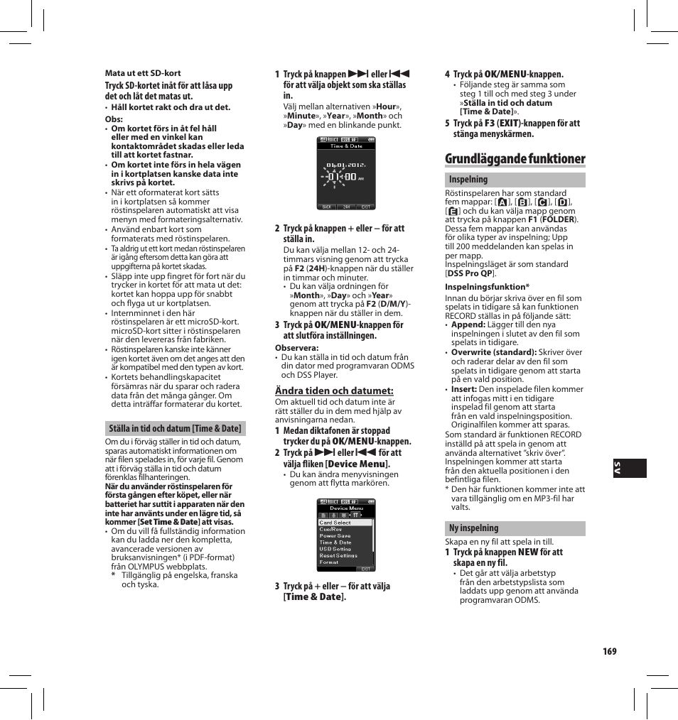 Grundläggande funktioner | Olympus DS-3500 User Manual | Page 169 / 184