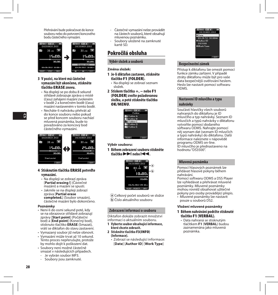 Pokročilá obsluha | Olympus DS-3500 User Manual | Page 28 / 184