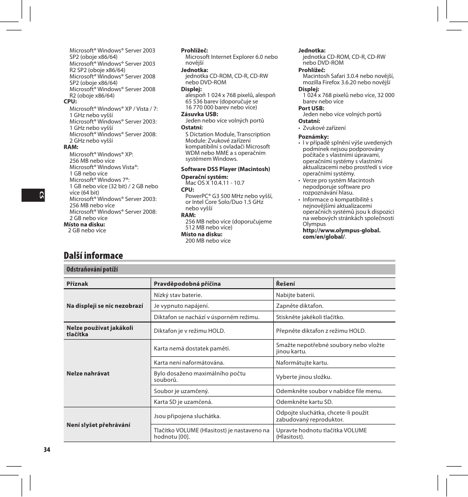Další informace | Olympus DS-3500 User Manual | Page 34 / 184