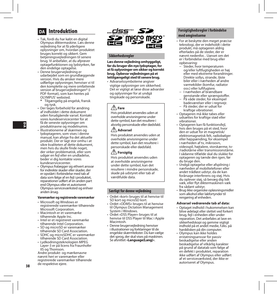 Introduktion | Olympus DS-3500 User Manual | Page 38 / 184