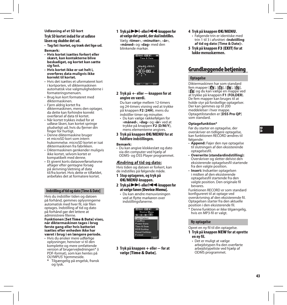 Grundlæggende betjening | Olympus DS-3500 User Manual | Page 43 / 184