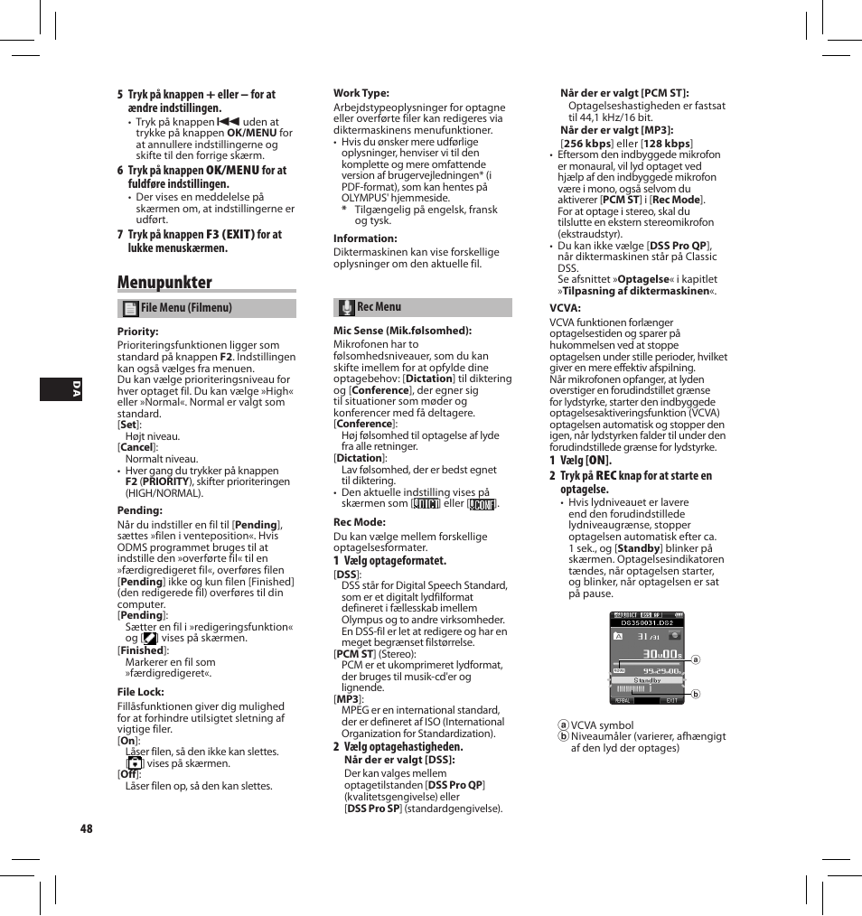 Menupunkter | Olympus DS-3500 User Manual | Page 48 / 184