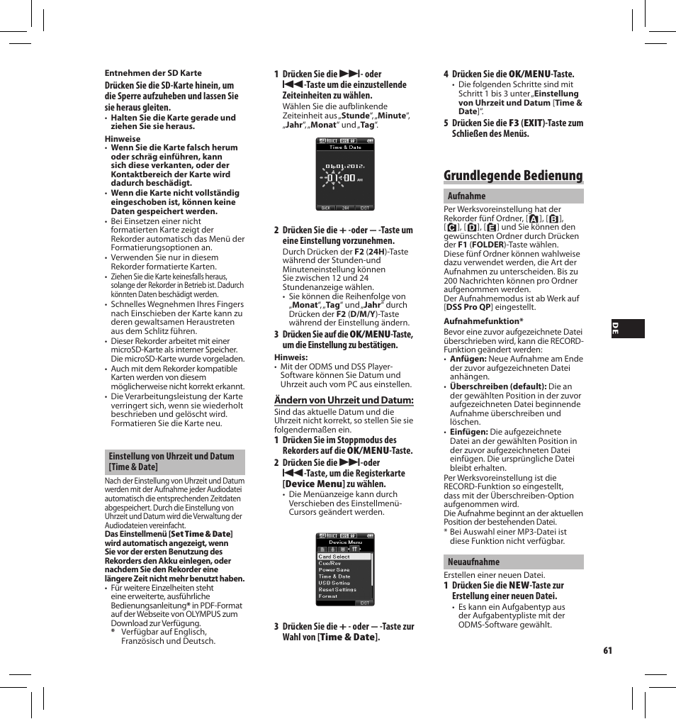 Grundlegende bedienung | Olympus DS-3500 User Manual | Page 61 / 184
