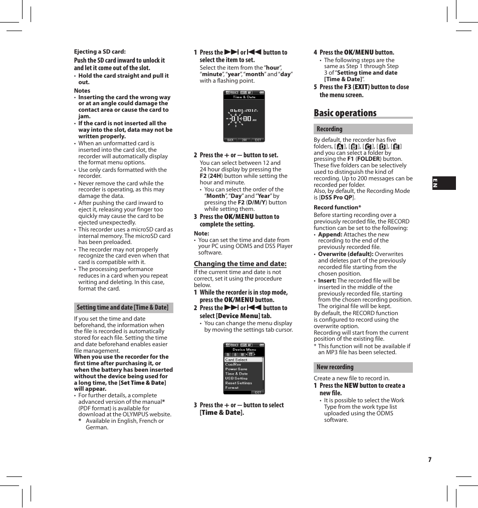 Basic operations | Olympus DS-3500 User Manual | Page 7 / 184