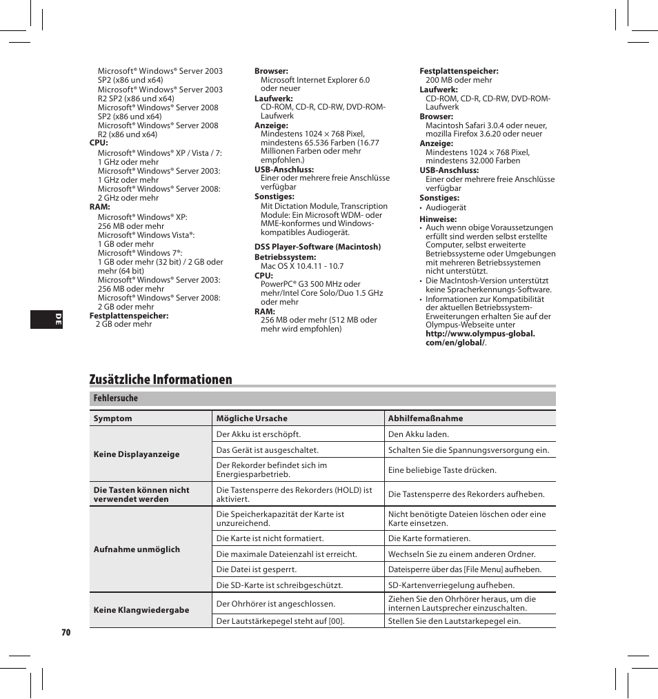 Zusätzliche informationen | Olympus DS-3500 User Manual | Page 70 / 184