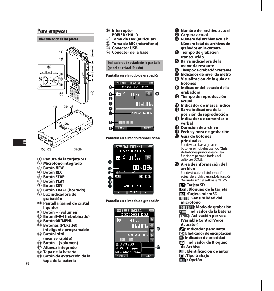 Para empezar | Olympus DS-3500 User Manual | Page 76 / 184