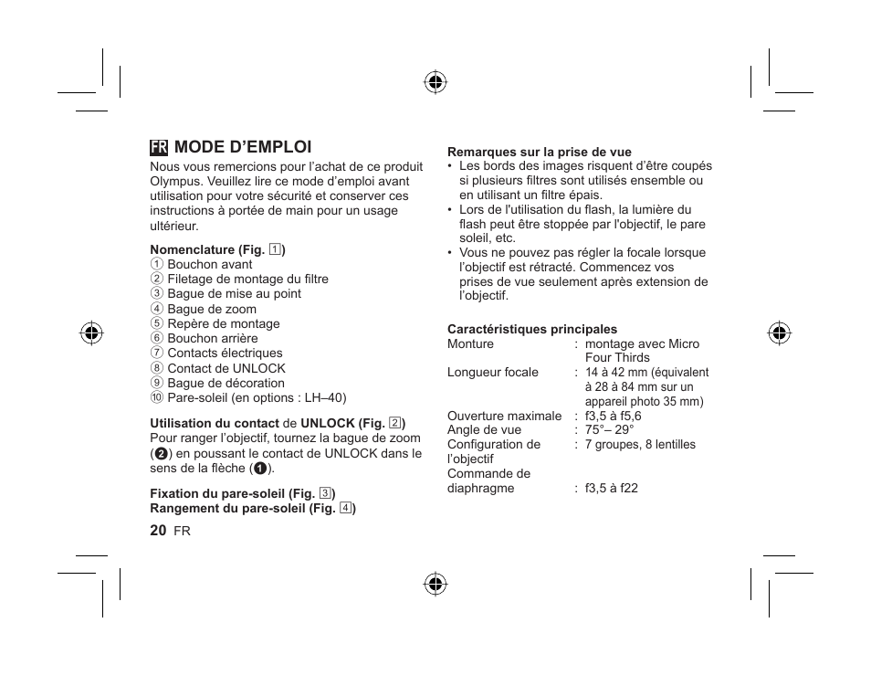 L1036_e_fr_cs2e.indd.pdf, Mode d’emploi | Olympus M-ZUIKO DIGITAL 1442mm 13-55-6 II R User Manual | Page 18 / 58