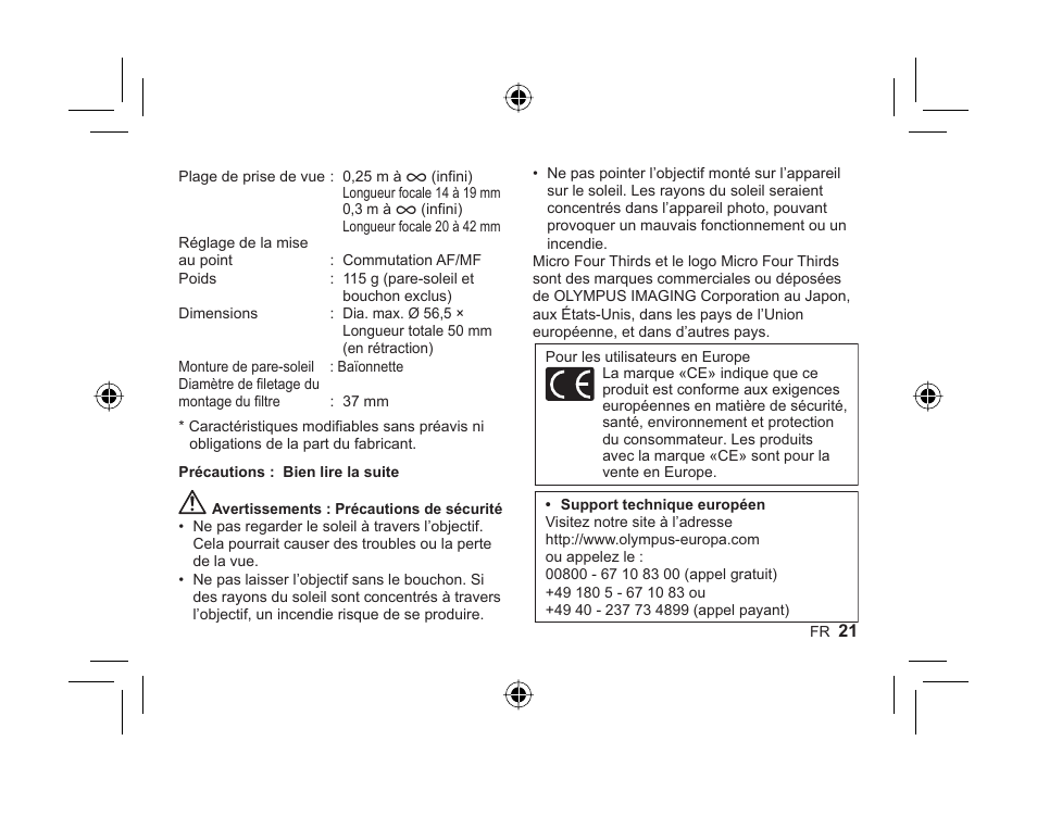 Olympus M-ZUIKO DIGITAL 1442mm 13-55-6 II R User Manual | Page 19 / 58