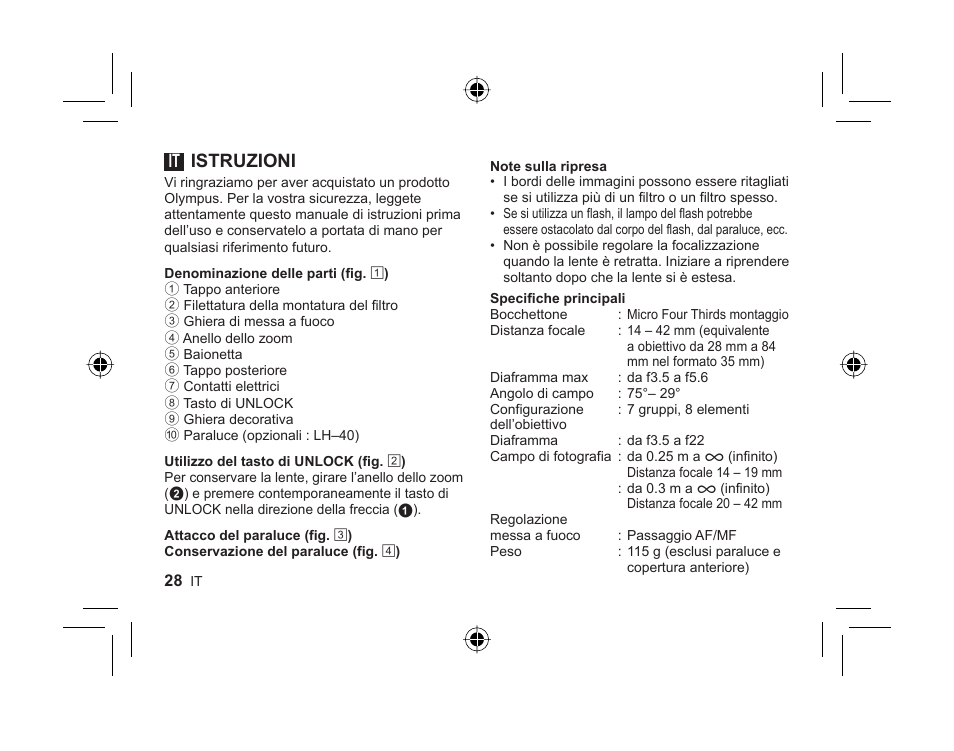 L1036_e_it_cs2e.indd.pdf, Istruzioni | Olympus M-ZUIKO DIGITAL 1442mm 13-55-6 II R User Manual | Page 26 / 58