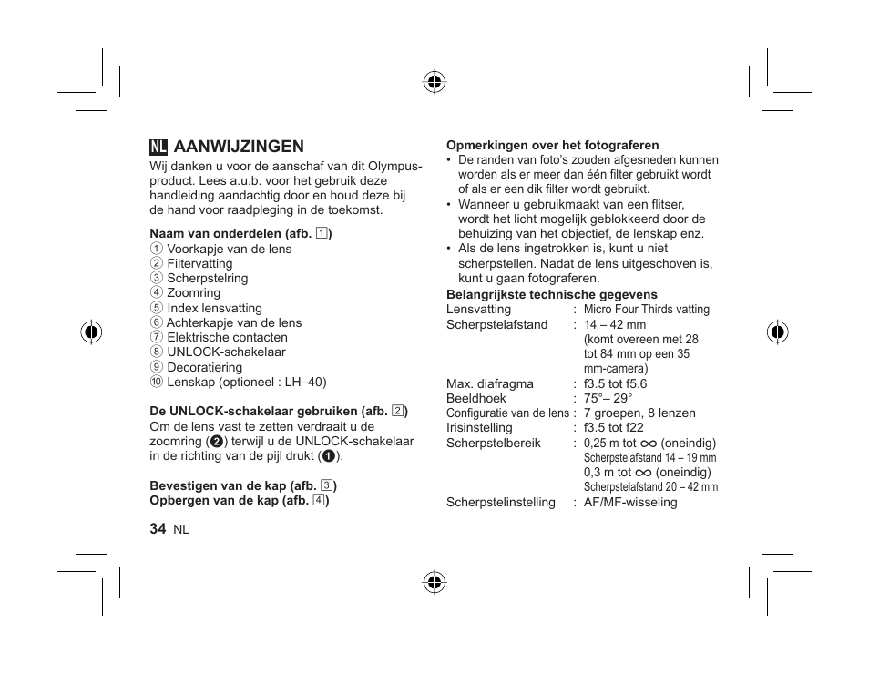 L1036_e_nl_cs2e.indd.pdf, Aanwijzingen | Olympus M-ZUIKO DIGITAL 1442mm 13-55-6 II R User Manual | Page 32 / 58