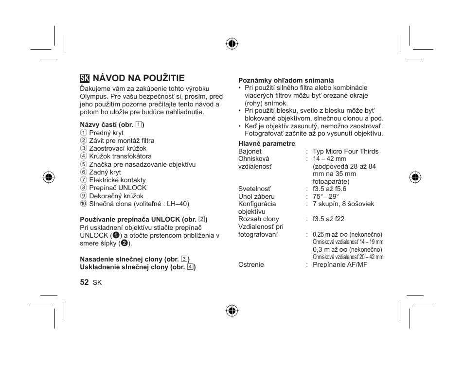 L1036_e_sk_cs2e.indd.pdf, Návod na použitie | Olympus M-ZUIKO DIGITAL 1442mm 13-55-6 II R User Manual | Page 50 / 58