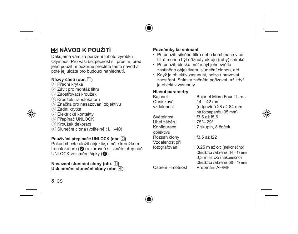 L1036_e_cs_cs2e.indd.pdf, Návod k použití | Olympus M-ZUIKO DIGITAL 1442mm 13-55-6 II R User Manual | Page 6 / 58