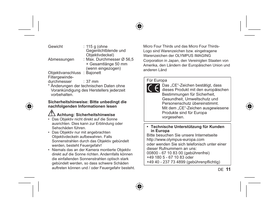 Olympus M-ZUIKO DIGITAL 1442mm 13-55-6 II R User Manual | Page 9 / 58