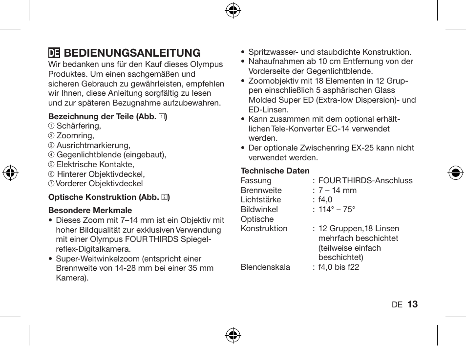 Bedienungsanleitung | Olympus ZUIKO DIGITAL ED 714mm 14-0 User Manual | Page 11 / 86