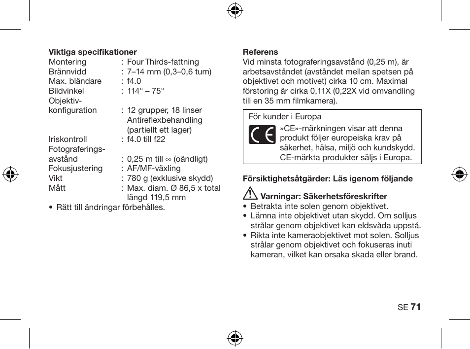 Olympus ZUIKO DIGITAL ED 714mm 14-0 User Manual | Page 69 / 86