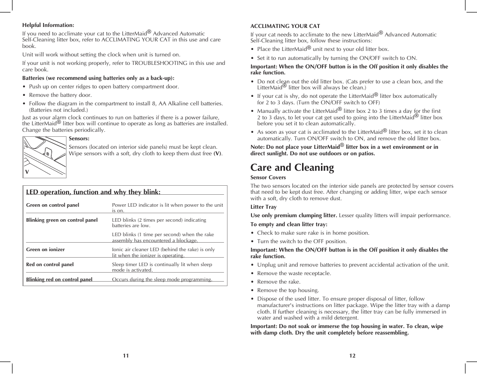 Care and cleaning | Applica LitterMaid Elite LME9000 User Manual | Page 7 / 13