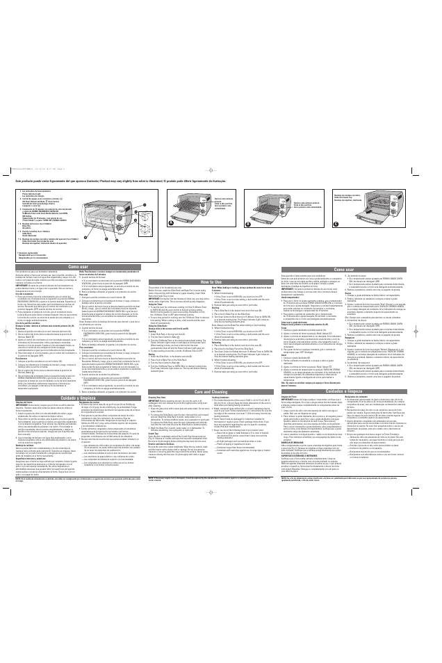 How to use, Care and cleaning, Como usar | Cuidado y limpieza, Cuidados e limpeza | Applica TO8000 User Manual | Page 2 / 2