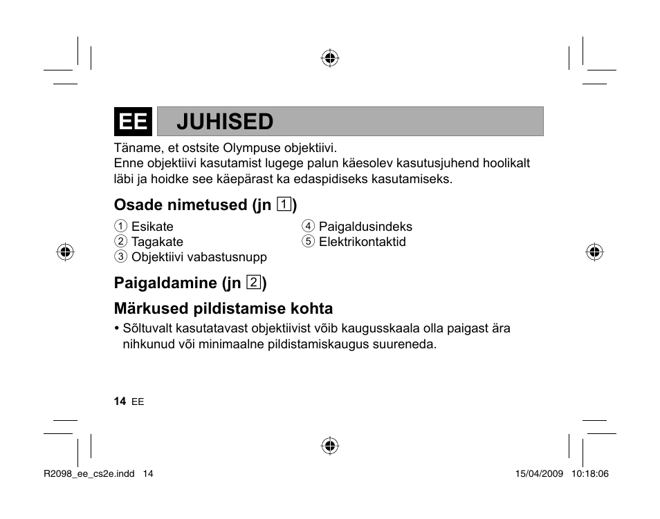 Juhised | Olympus MMF-1 Adattatore QuattroTerzi User Manual | Page 12 / 66