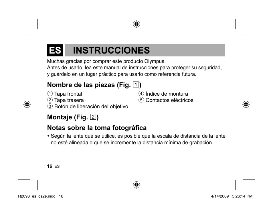 Instrucciones | Olympus MMF-1 Adattatore QuattroTerzi User Manual | Page 14 / 66