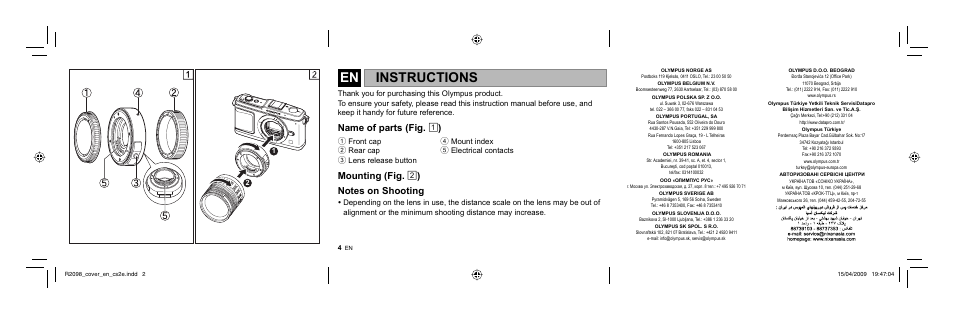 Instructions | Olympus MMF-1 Adattatore QuattroTerzi User Manual | Page 2 / 66