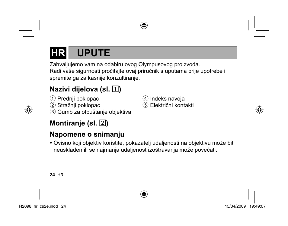 Upute | Olympus MMF-1 Adattatore QuattroTerzi User Manual | Page 22 / 66