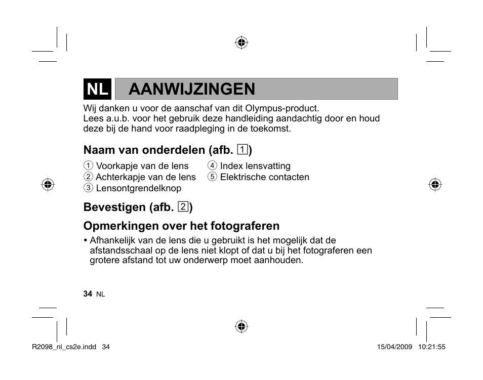Aanwijzingen | Olympus MMF-1 Adattatore QuattroTerzi User Manual | Page 32 / 66