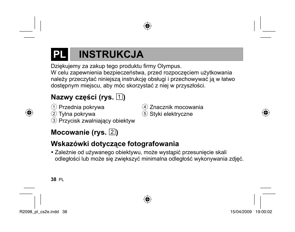 Instrukcja | Olympus MMF-1 Adattatore QuattroTerzi User Manual | Page 36 / 66