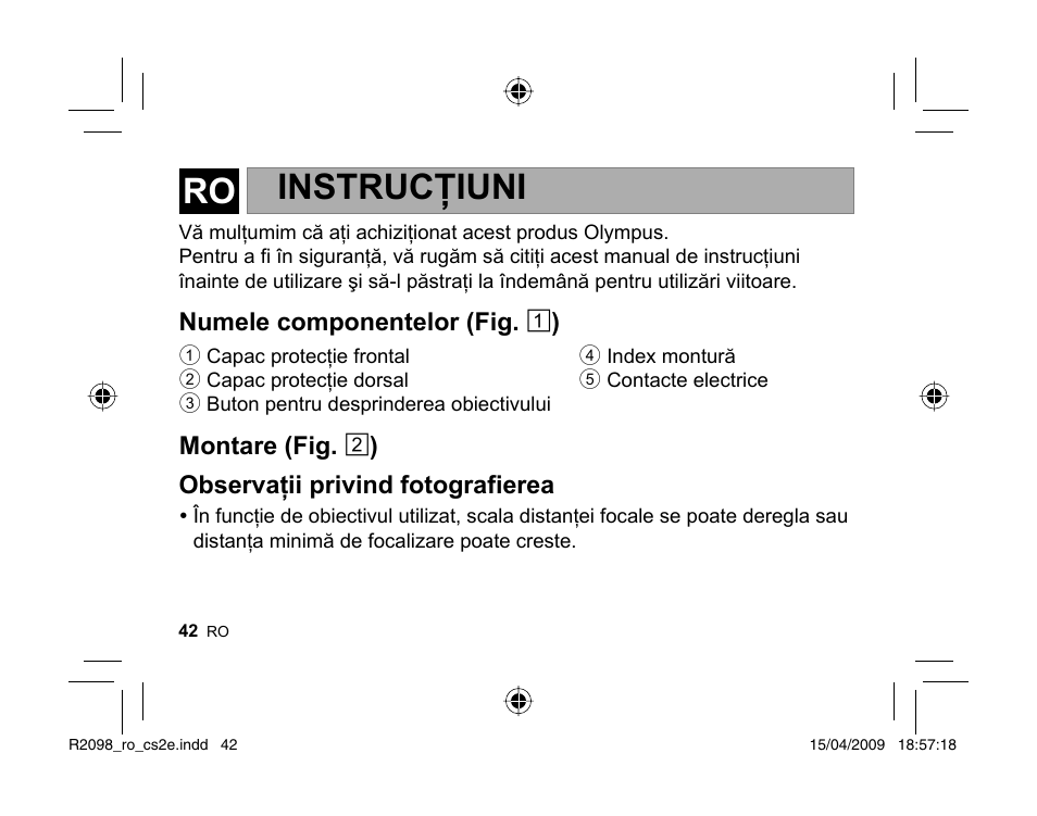 Instrucţiuni | Olympus MMF-1 Adattatore QuattroTerzi User Manual | Page 40 / 66