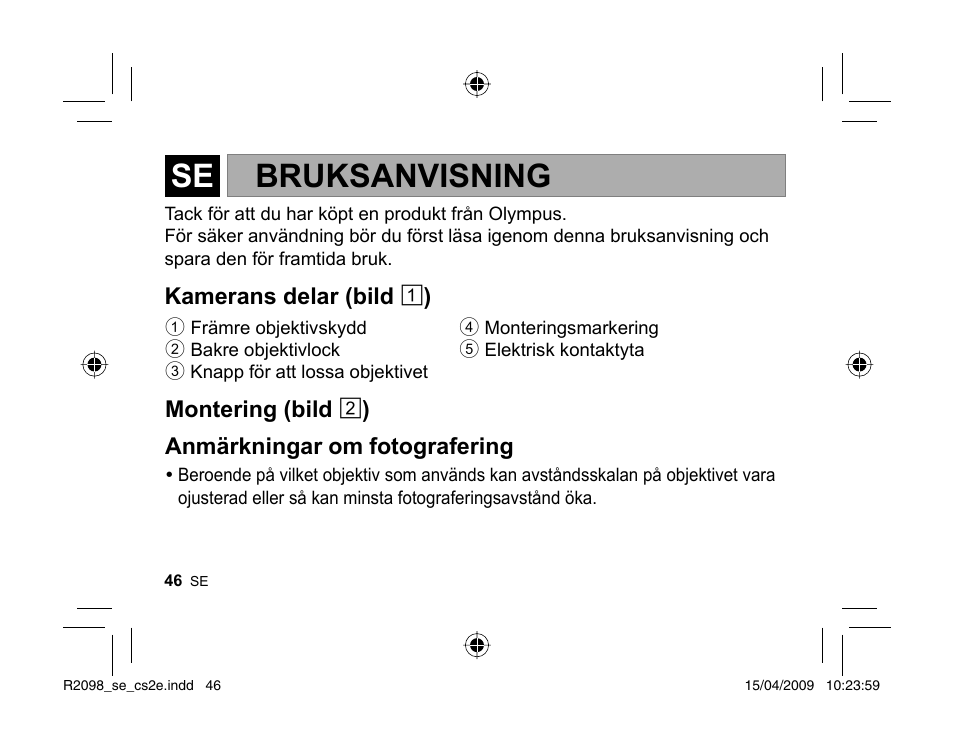 Bruksanvisning | Olympus MMF-1 Adattatore QuattroTerzi User Manual | Page 44 / 66