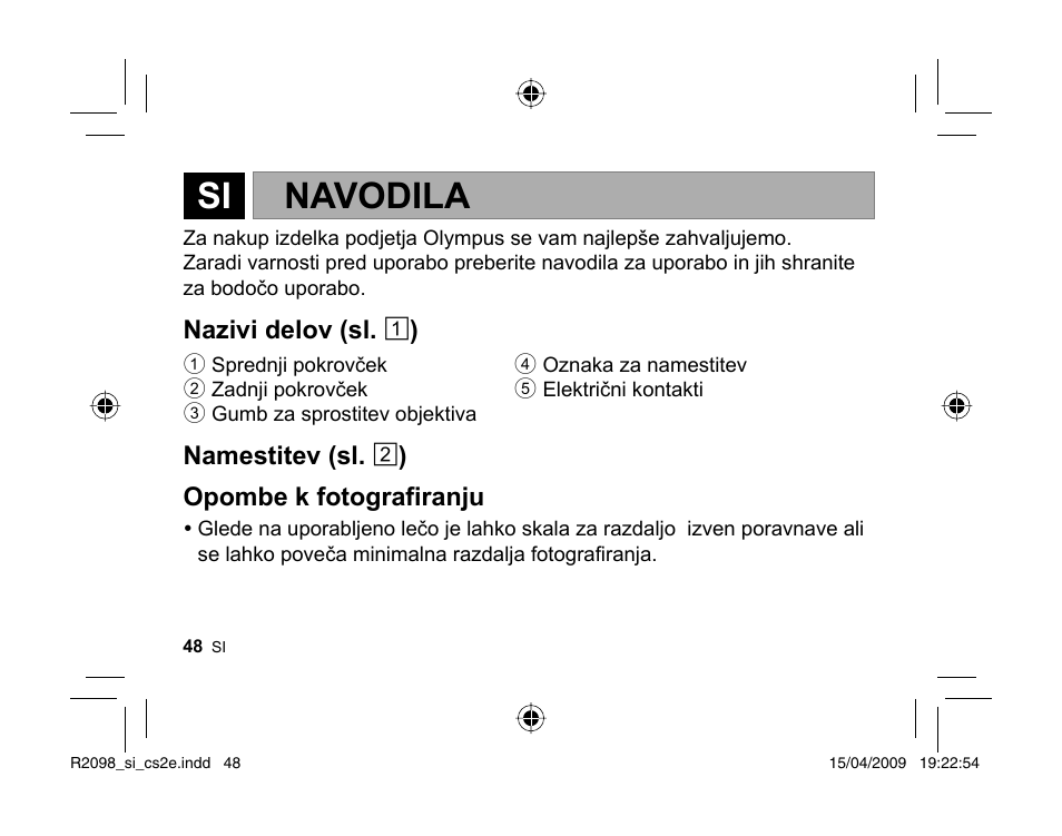 Navodila | Olympus MMF-1 Adattatore QuattroTerzi User Manual | Page 46 / 66