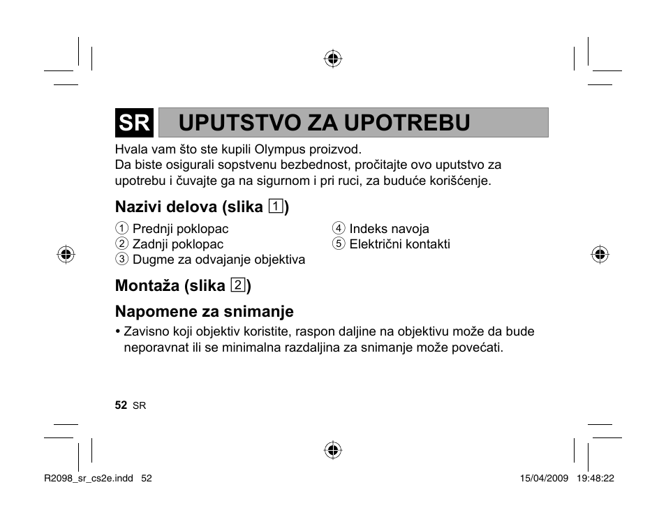 Uputstvo za upotrebu | Olympus MMF-1 Adattatore QuattroTerzi User Manual | Page 50 / 66