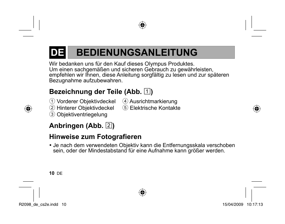 Bedienungsanleitung | Olympus MMF-1 Adattatore QuattroTerzi User Manual | Page 8 / 66