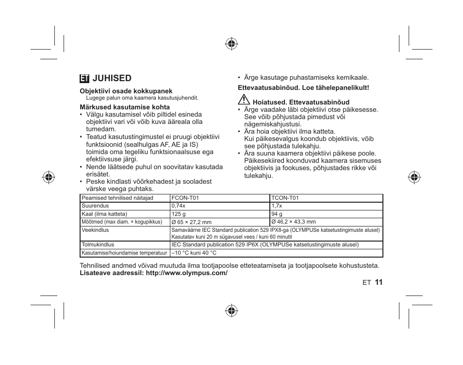 Juhised | Olympus FCONT01 User Manual | Page 11 / 44