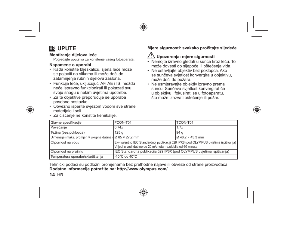 Upute | Olympus FCONT01 User Manual | Page 14 / 44