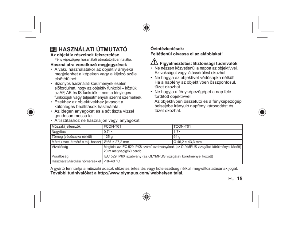 Használati útmutató | Olympus FCONT01 User Manual | Page 15 / 44