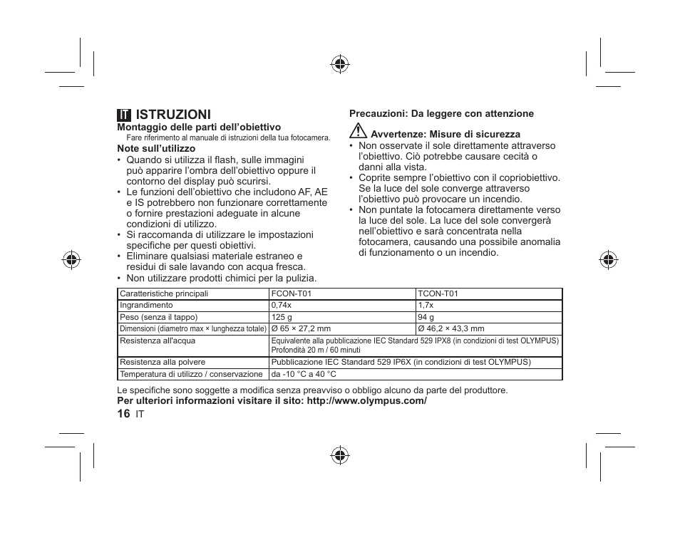 Istruzioni | Olympus FCONT01 User Manual | Page 16 / 44
