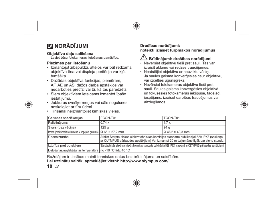 Norādījumi | Olympus FCONT01 User Manual | Page 18 / 44