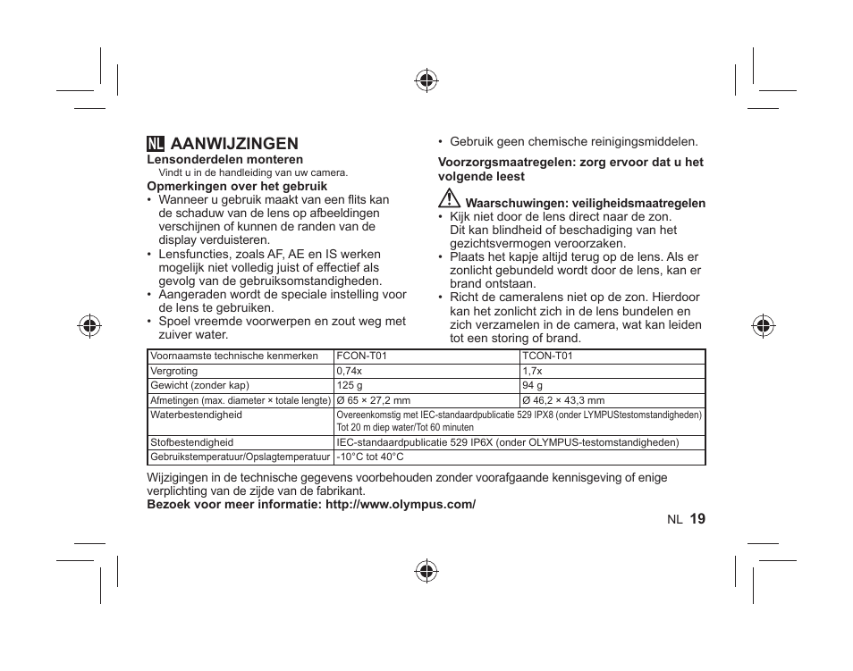 Aanwijzingen | Olympus FCONT01 User Manual | Page 19 / 44