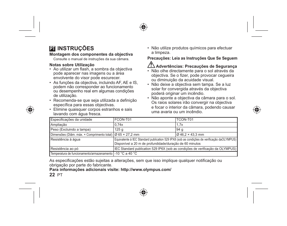 Instruções | Olympus FCONT01 User Manual | Page 22 / 44