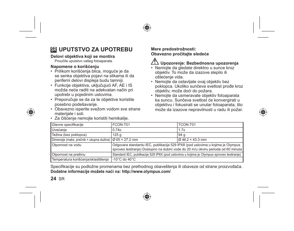 Uputstvo za upotrebu | Olympus FCONT01 User Manual | Page 24 / 44