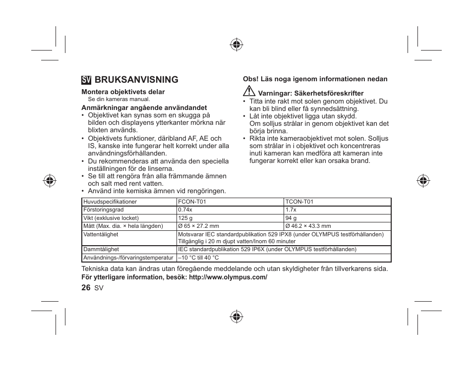 Bruksanvisning | Olympus FCONT01 User Manual | Page 26 / 44