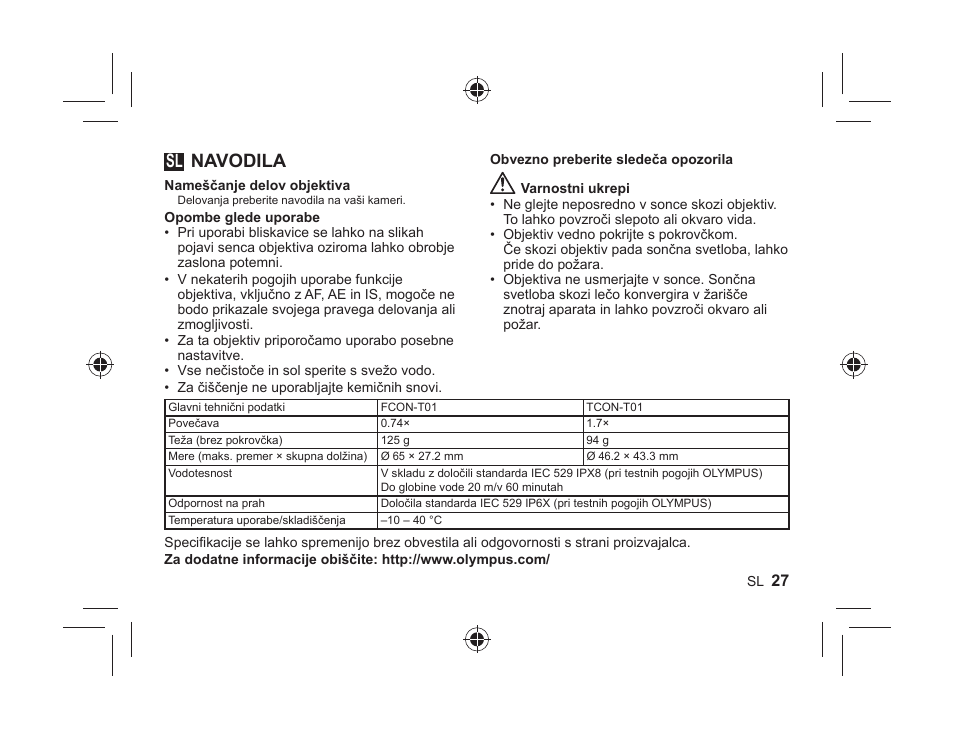 Navodila | Olympus FCONT01 User Manual | Page 27 / 44