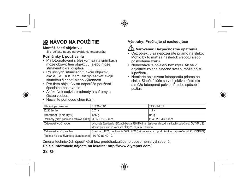 Návod na použitie | Olympus FCONT01 User Manual | Page 28 / 44