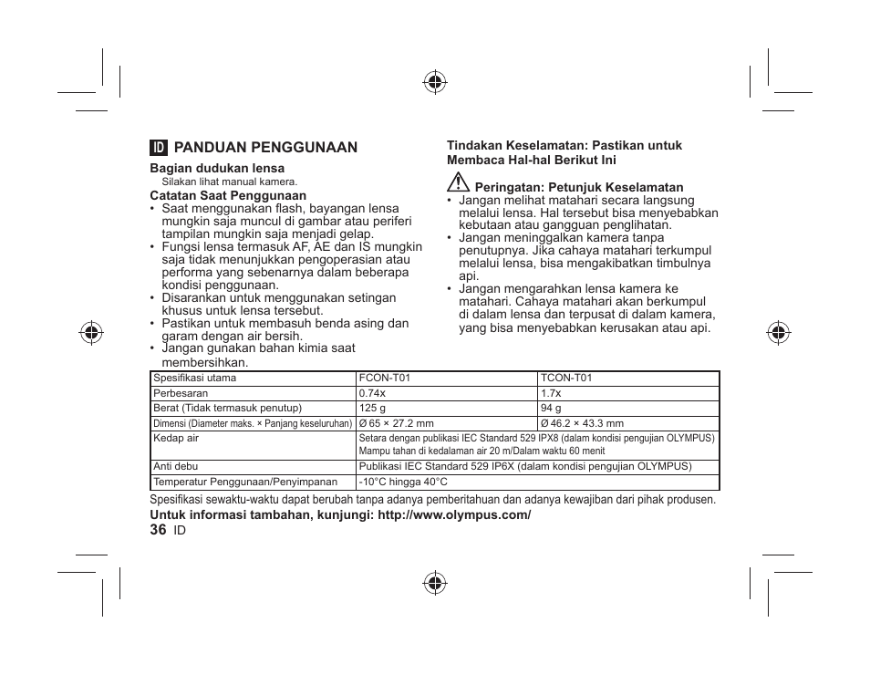 Panduan penggunaan | Olympus FCONT01 User Manual | Page 36 / 44