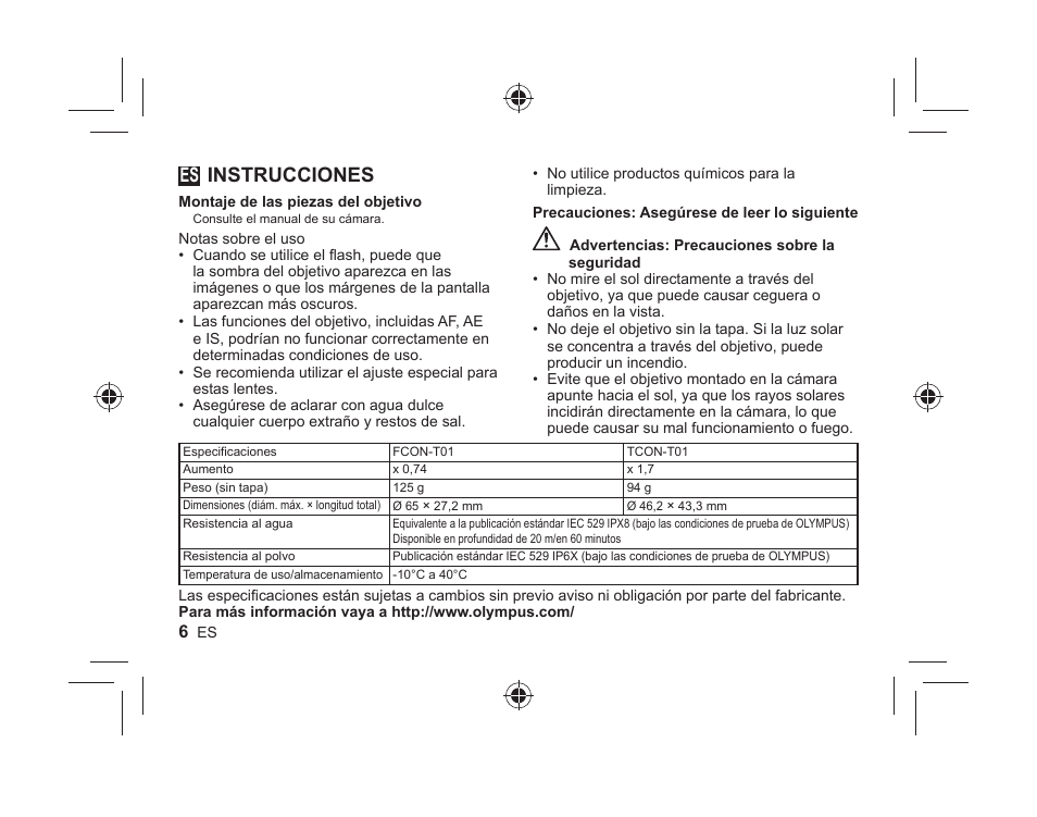 Instrucciones | Olympus FCONT01 User Manual | Page 6 / 44