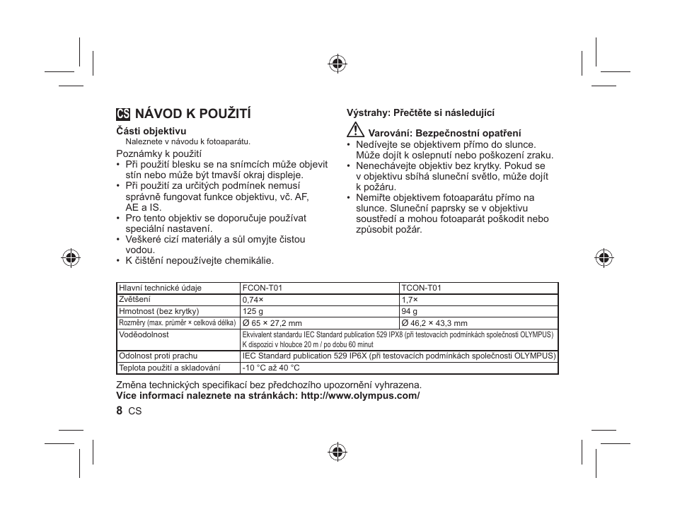 Návod k použití | Olympus FCONT01 User Manual | Page 8 / 44