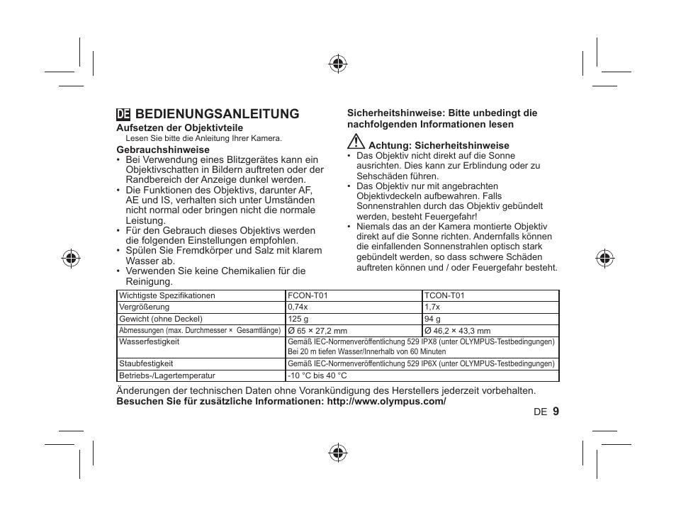 Bedienungsanleitung | Olympus FCONT01 User Manual | Page 9 / 44