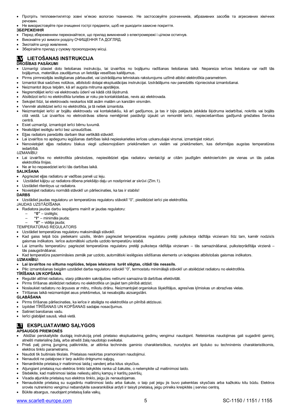 Lv lieto anas instrukcija, Lt ekspluatavimo s lygos | Scarlett SC-1150 User Manual | Page 5 / 7